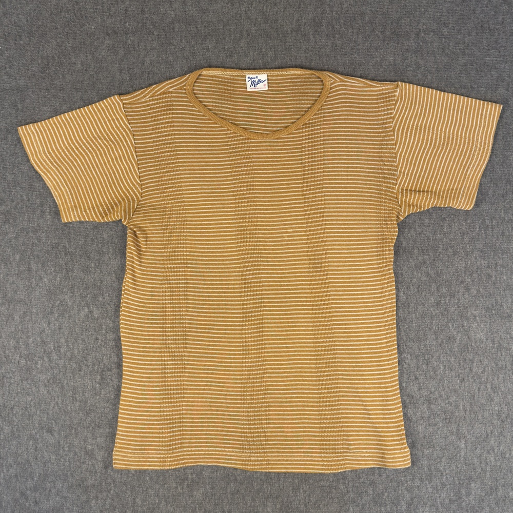 Robert P. Miller Shirt Mens Medium Yellow Stripe Cotton Crewneck Tee T-Shirt